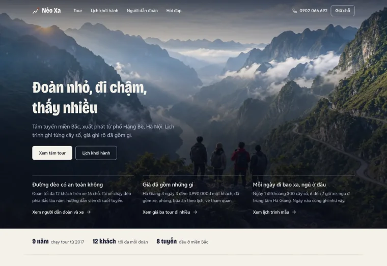 Ảnh chụp mẫu website Lữ hành Nẻo Xa, ngành du lịch