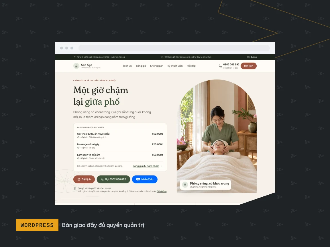 Bàn làm việc của SiteUp, màn hình đang mở một mẫu website