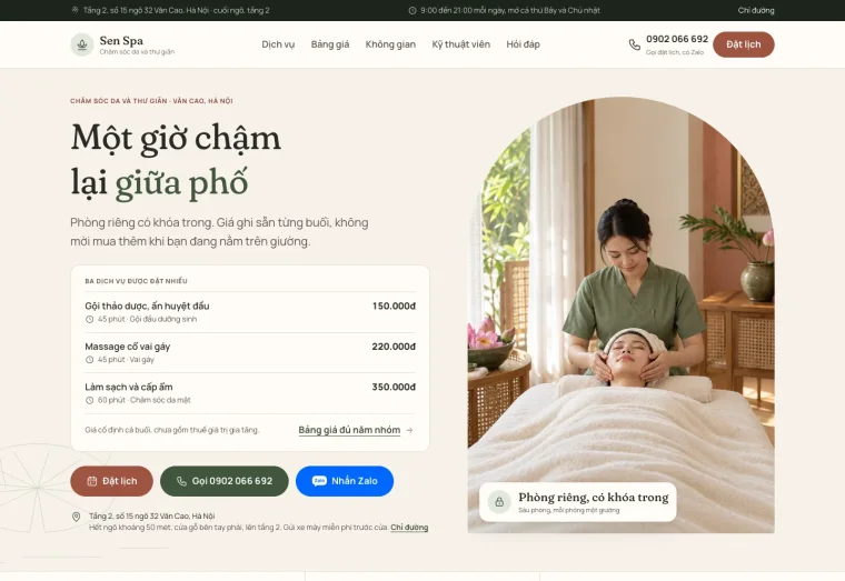 Ảnh chụp mẫu website Sen Spa, ngành làm đẹp