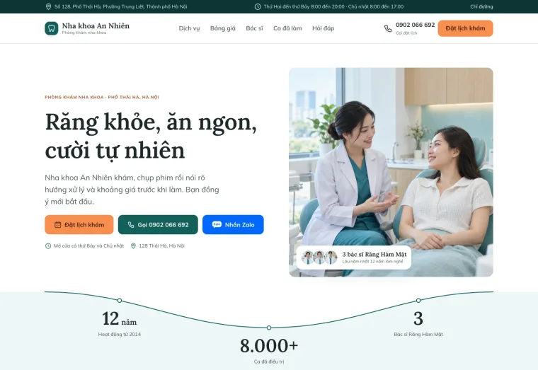 Ảnh chụp mẫu website Nha khoa An Nhiên, ngành y tế